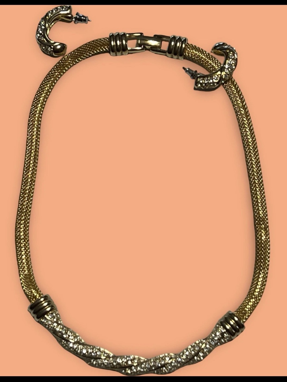 Swarovski Gold Crystal Accent Mesh Necklace and Earring Set